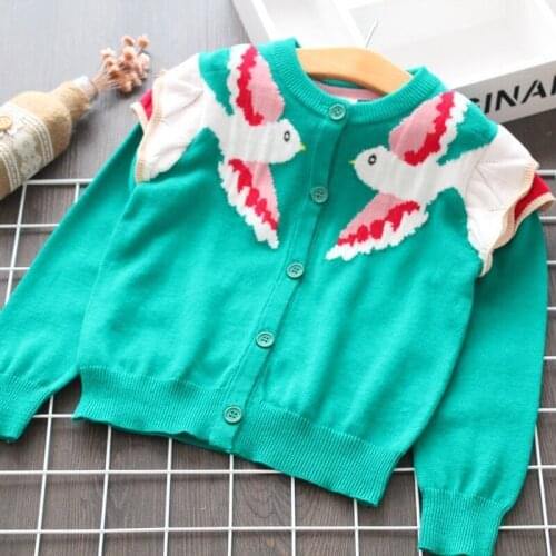 Infant Girls New Autumn Sweater 2019 Retro Bird Pattern Sweater Kids Sweet Cardigan Knitted Baby Sweaters Coat Toddler Girls