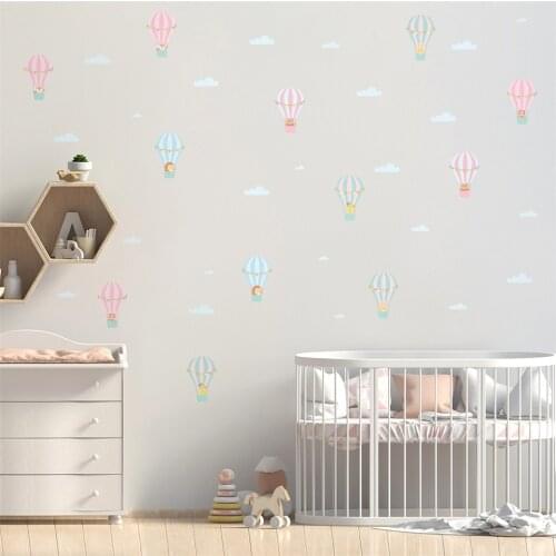 Hot Air Balloon Clouds Wall Stickers Self-adhesive Waterproof DIY Mural For Childs Room Nursery Furniture Decor Warm Wallpaper