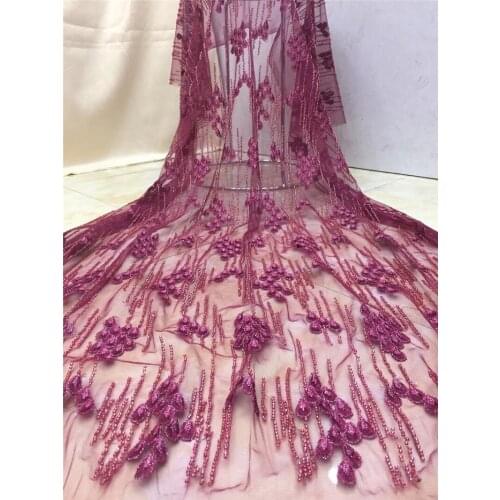 High Quality YG-600 beaded embroidery Textile Lace Fabric and African French Lace Fabric with plenty small beads for party dress