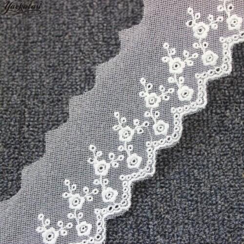 YACKALASI Cotton Lace Embroidered Lace Applique Soft Tulle Lace Fabrics Eyelet Floral Scalloped Sewing Apparel Trims Vintage 5CM
