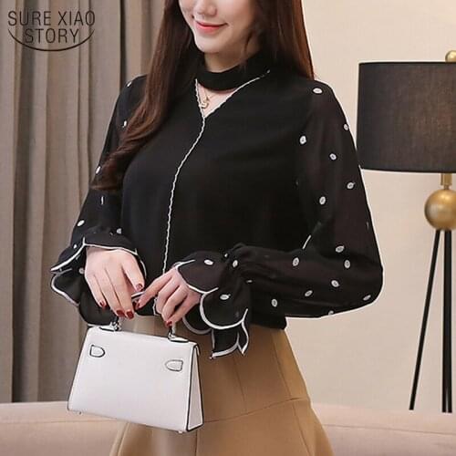 Long Sleeve Womans Shirts 2021 Autumn Fashion Chiffon Blouses Petal Sleeve Top Embroidered Vintage Office Lady Clothes 10343
