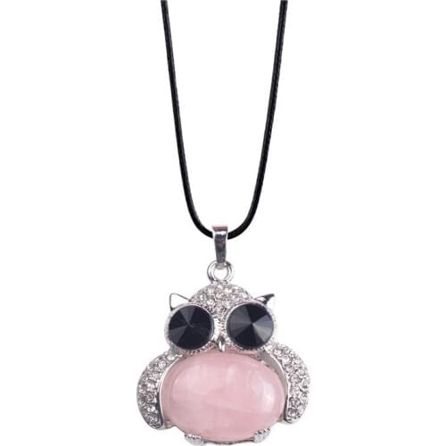 Crystal Owl Necklaces & pendants Pink Quartz Green Aventurine Women Charms Necklace Animal Jewelry
