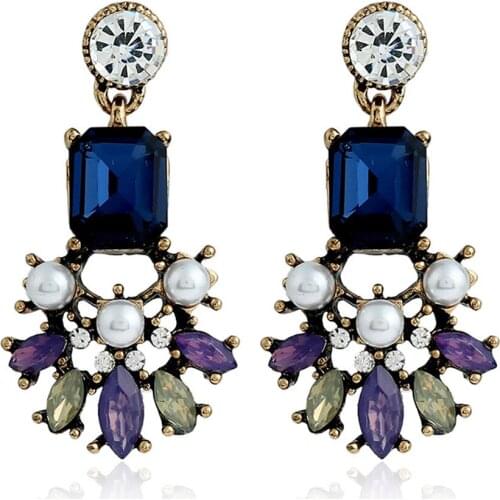 CRLEY European Fashion Crystal Dangle Earrings For Women Simulated Pearl Blue Red Purple Multi Color Handmade Jewelry Earring