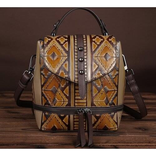 Tide Restoring Ancient Ways Classic Multi-Function Travel Hand Luxury Large Capacity Cowhide Personality Womens Backpack