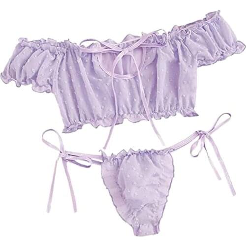 Women Girls Sweet Sexy Casual Short Sleeve Off Shoulder Lace Up Solid Color Two-Piece Suits Swimsuits Beachwear Bathing Suits