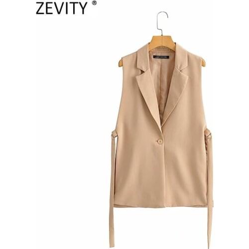 Zevity Women 2021 Fashion Solid Side Split One-Button Vest Vintage Female Sleeveless Outerwear Suit Chic Outwear Waistcoat CT734