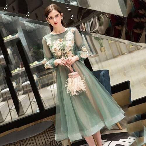 Robe De Soiree 2020 Gryffon Women Party Prom Formal Evening Dress A-line Sweet Appliques Floral Print Plus Size Evening Dresses