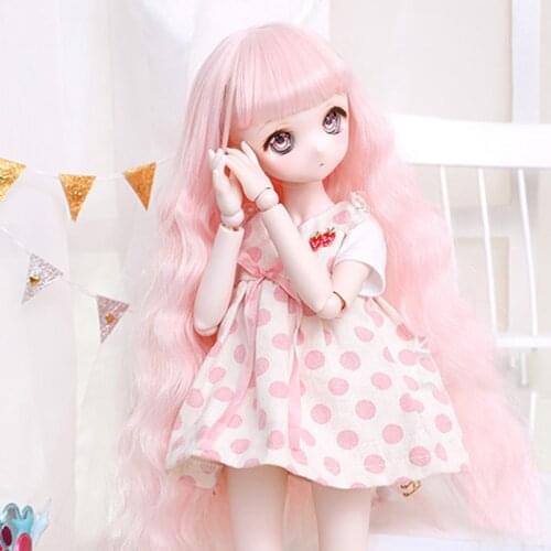 1/3 1/4 1/6 1/8 Fashion LLovely Pink Wavy Hair Wig High Temperature Wire For BJD Doll Wig