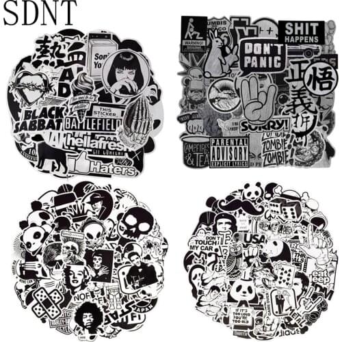 10/50 PCS Laptop Stickers Pack Black And White JDM Sticker Cool Punk Graffiti Waterproof Stickers for Laptop Skateboard Car Bike