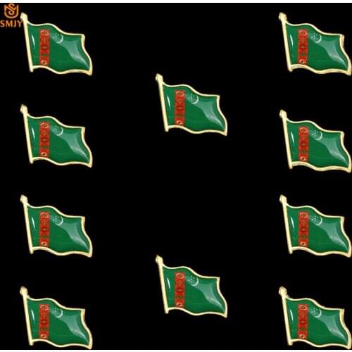 10PCS Turkmenistan 3D Waving Flag Pins Metal Enamel Denim Jacket Suit Lapel Fashion Safety Buckle Pin Brooch Badge Jewelry
