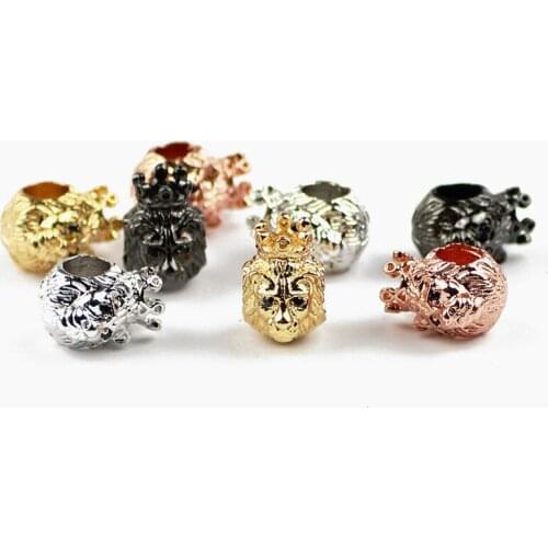 4pcs Crown lions Head Big hole Beads Charms Metal Copper Accessories Adorn Spacer Loose Beads for Jewelry bracelets Making DIY