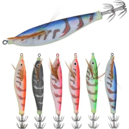 6Pcs Fishing Lure Shrimp Wood Bait 9.5CM 10G Hard Bait Artificial Lure Squid Jig jigging Lure Octopus Bait Fishing Wobbler