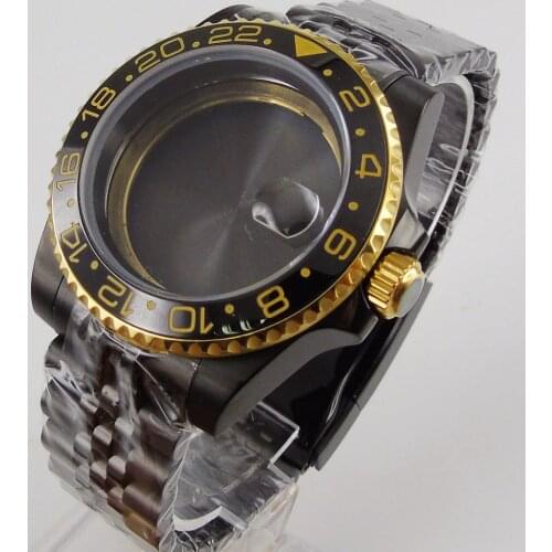 40MM Accessories Parts Sapphire Glass PVD Coated Brushed Ceramic Bezel Jubilee Watch Case Fit NH35 NH36 Movement