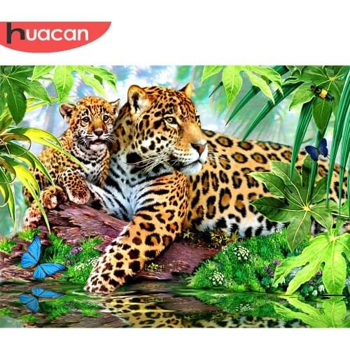 HUACAN Diamond Painting Full Drill Leopard Natural Scenery Home Decor Mosaic Embroidery Animal Tree Wall Stickers