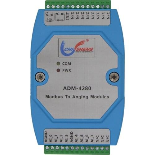 8-way 0/4-20 mA current or 0-10 V voltage to RS485 Modbus analog converter