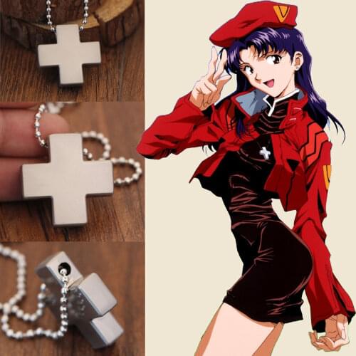 Anime EVA Katsuragi Misato Cosplay Jewelry Beads Chain Charms Amulet Necklaces Dropship Alloy Cross Pendant Necklace for Women