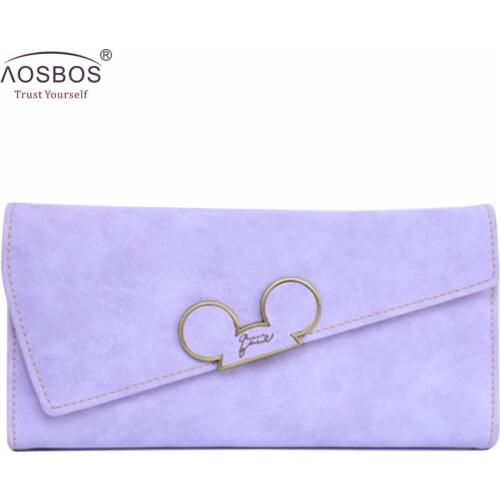 Aosbos Fashion Hot Hit Color Scrubs Women Wallet Ladies Long Swash-lid Tri-fold Cartoon Head Purse Slim Phone Coin Pocket Wallet