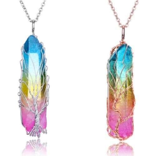 Ayliss Natural Crystal Pendulum Quartz Repair Stone Pendant Wrapped Gem Pendants Natural Gem Necklace Jewelry