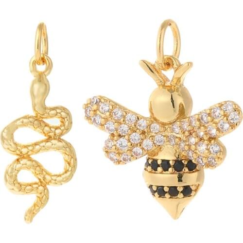 Bee Charms for Making Supplies Gold Snake Dinosaur Animals Designer Diy Charm Charms for Earrings Necklace Making CZ Zircon