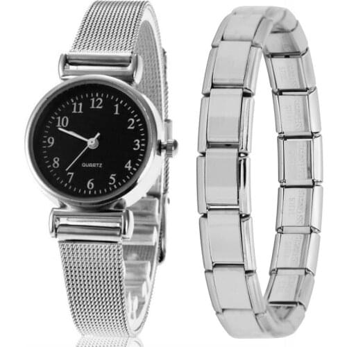 Hapiship 2020 New Fashion Men Womens Stainless Steel Roman Numerals Watch Bracelet Bangle For Friend Wife Birthday Gift G005