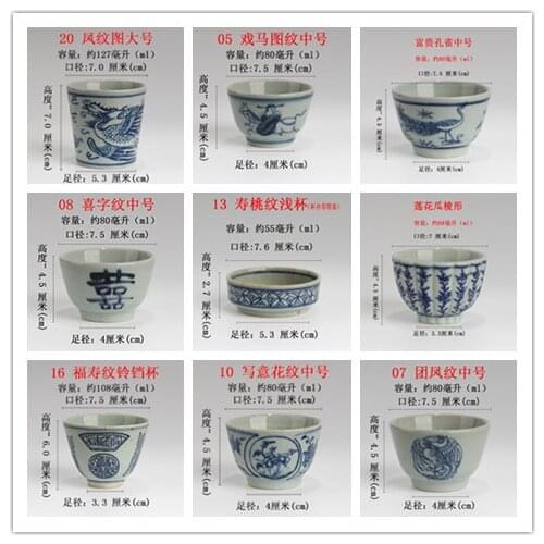 Tea cup of antique blue and white China ceramic sample tea cup Kung Fu tea set host small drinking tea cup