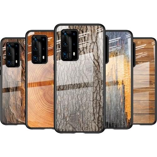 Tempered Glass Cover Texture Wood For Huawei P40 P30 P20 P10 Pro Plus Lite 5G 2019 Shockproof Shell Phone Case