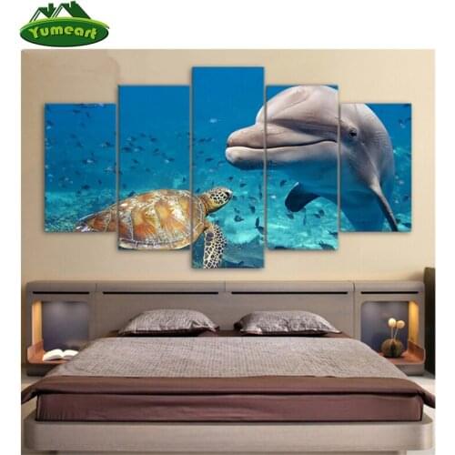 DIY Diamond Painting Cross Stitch Kits Full Diamond Embroidery Multi-painting 5D Diamond Mosaic Dolphins and Sea Turtles 5pcs/se