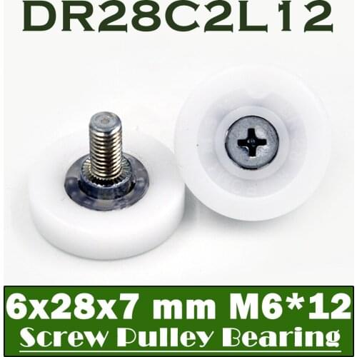DR28C2L12 Screw Pulley Bearing 6*28*7 mm ( 2 PCS ) Doors and Windows Roller Mute Wheel POM 636 M6*12 Plastic Covered Bearings