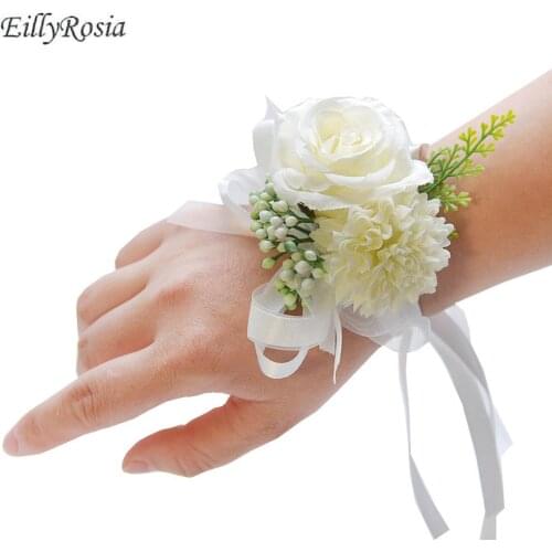 EillyRosia Wedding Bridal Wrist Corsage Flowers Bridesmaid Girls Bracelet DIY Wrist Flower Artificial Wedding Accessories