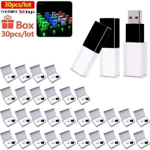 30pcs/lot pen drive 128G Crystal usb2.0 memory stick 4G pendrive 32G usb flash pen 16G cle usb flash drive 8GB Customize 3d logo