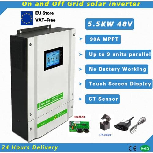 5.5KW 48VDC 230VAC Off and On Grid-Tied Hybrid Pure Sine Wave Solar Inverter 5500W PV Power with 90A MPPT and Parallel Function