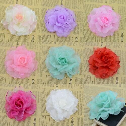 Artificial flowers good simulation hibiscus flower beautiful silk chiffon roses bride headdress DIY wedding flower