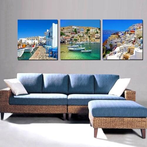 Canvas Painting Wall Art For Living Room Decorations Home Decor Greek Island Landscape Beautiful Pictures 3 Panels Set No Frame