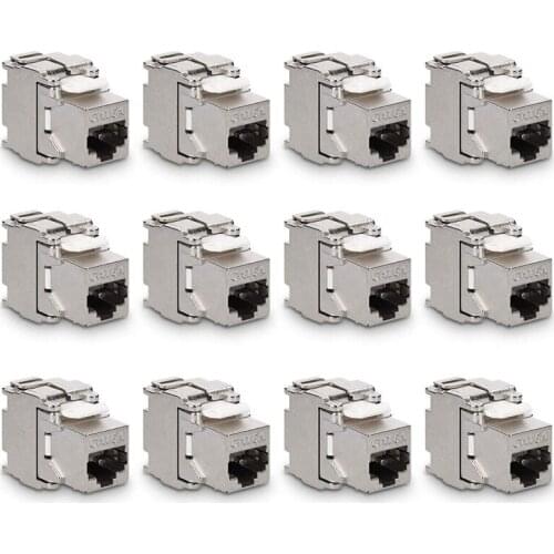 Keystone Module Jacks - 12 Piece CAT6A Shielded Keystone Jack RJ45 Cat 6A Ethernet Module 10 Gbit with Metal Housing