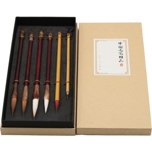 6pcs Tinta China Calligraphy Brushes with Gift Box Chinese Painting Marking Brush Pen Bird Landscape Ink Painting Brush Pen Set