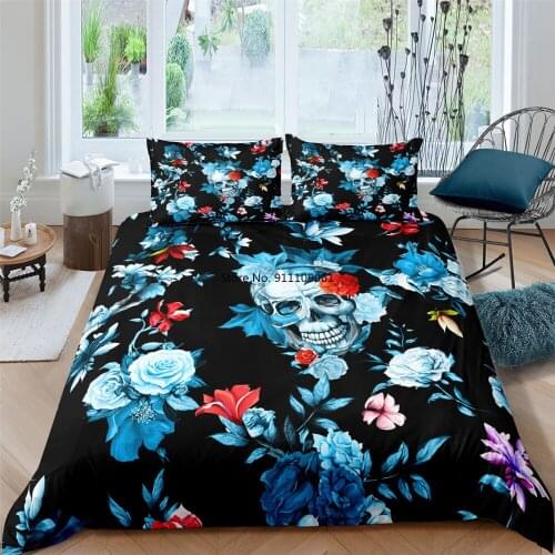 Flower Skull 3D Skull Bedding Set Digital Print Duvet Cover Pillowcase 2/3 Pcs Bed Set Single/Twin/Double/Full/ Queen/ King Size