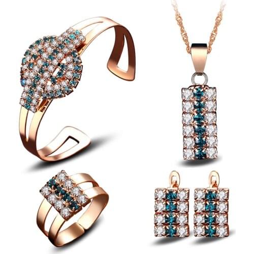 Prett Lovely Original Crystal lady Pendant Necklace Earring Ring Bracelet set suit Womens Wedding charming new-jewelry