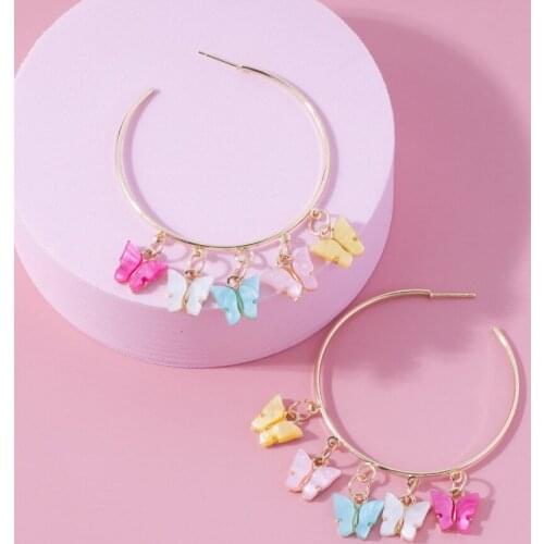 Colorful Butterfly Drop Earrings For Women 2020 Fashion Big Circle Female Crystal Gold Earrings Bohemian Jewelry Wholesale