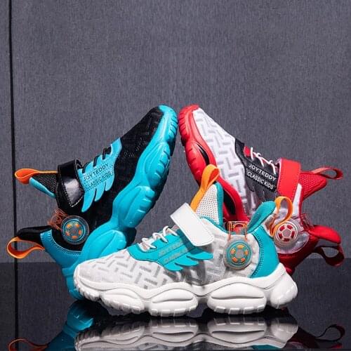2021 Fashion Kids Sport Shoes Boys Hook&Loop Running Sneakers Breathable Basketball Sneakers Children Mesh Casual Walking Shoes