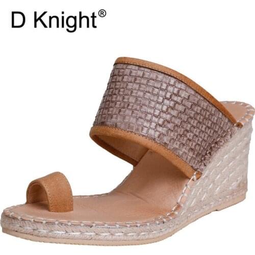 Summer Wedge Slippers Platform High Heel Women Genuine Leather Slipper Ladies Outside Shoes Basic Wedge Sllide Flip Flop Sandals