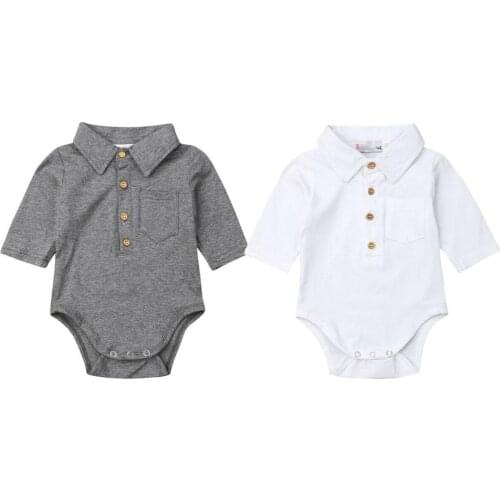 Baby Summer Clothing Infant Baby Boy Gentleman Solid Formal Bodysuit Short Sleeve Turn Down Collar Shirts Jumpsuit Set
