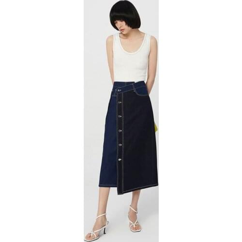 Summer Midi Skirt Female Casual High-Waisted Skirt Ladies Solid Patchwork Asymmetrical Womens Clothing 2021 Korean Fashion