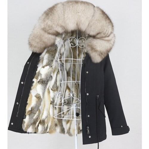 MENINA BONITA 2021 Waterproof Parka Real Rabbit Fur Coat Natural Fox Raccoon Fur Collar Winter Jacket Women Outerwear Removable