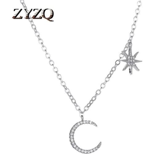 ZYZQ Fashion Star Moon Necklace Sweet Moon Star Pendant Clavicle Chain Short Women Necklace