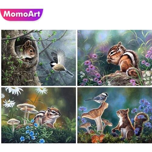 MomoArt 5D DIY Diamond Painting Squirrel Rhinestone Art Diamond Embroidery Animal Cross Stitch Flower Home Decor Gift