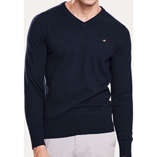 Mens Autumn Clothes Long-Sleeved V-Neck Brand Sweater 100% Cotton Embroidered Logo Loose Pullover Casual British Style Fit Top