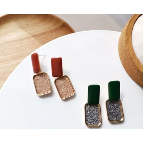 2021 New Fashion Jewelry Green Earrings Geometric Enamel Shining Vintage Statement Earrings Popular Design for Women Gifts