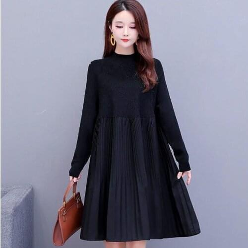 New Autumn Korean Fashion Maternity Dress Long Sleeve knit Patchwork Pleated Loose Clothes for Pregnant Women Pregnancy Clothing