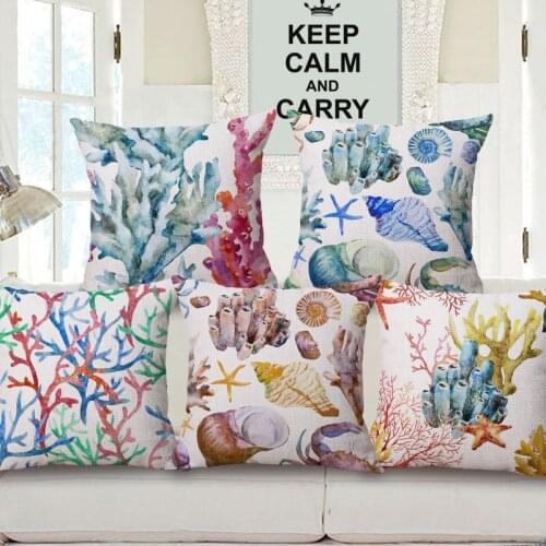 Ocean Coral Shell Starfish Cushion Cover Marine Life Beige Pillow Cases Kids Favor Bedroom Sofa Decoration