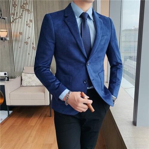 2021 autumn winter mens luxury deerskin velvet suit jacket Slim men business suits solid color suit jacket Social Blazers male